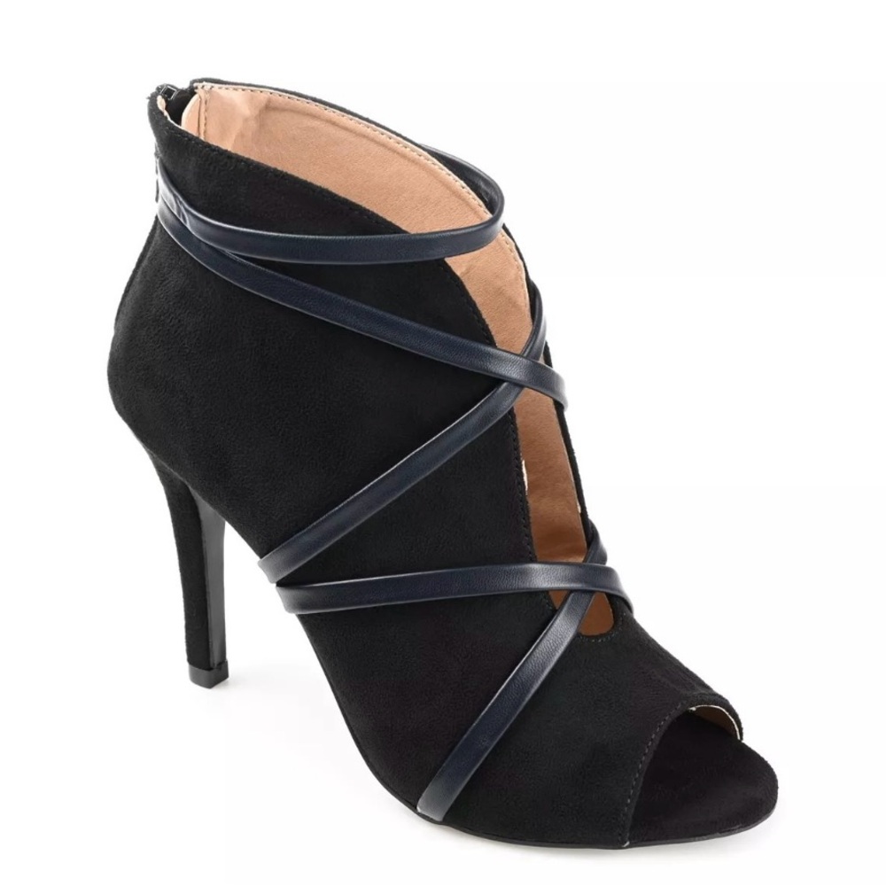 Journee Collection Black Faux Suede Strappy Heels